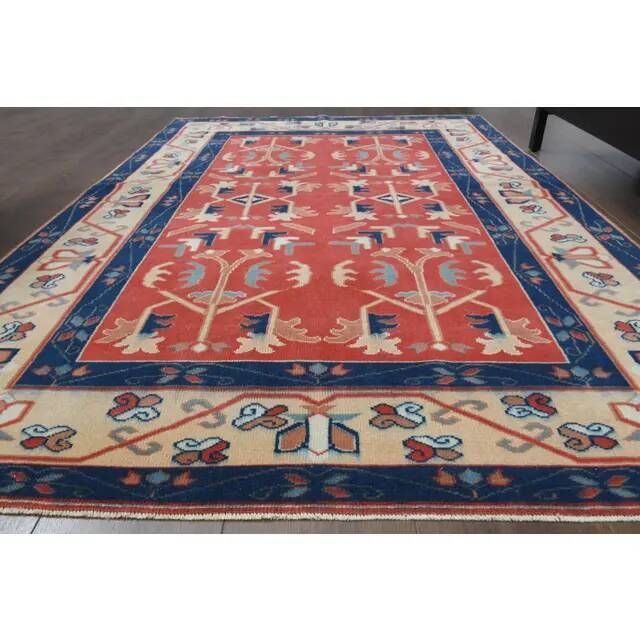 Vintage Turkish Oushak Handmade Wool Cotton Red Area Rug 130x190