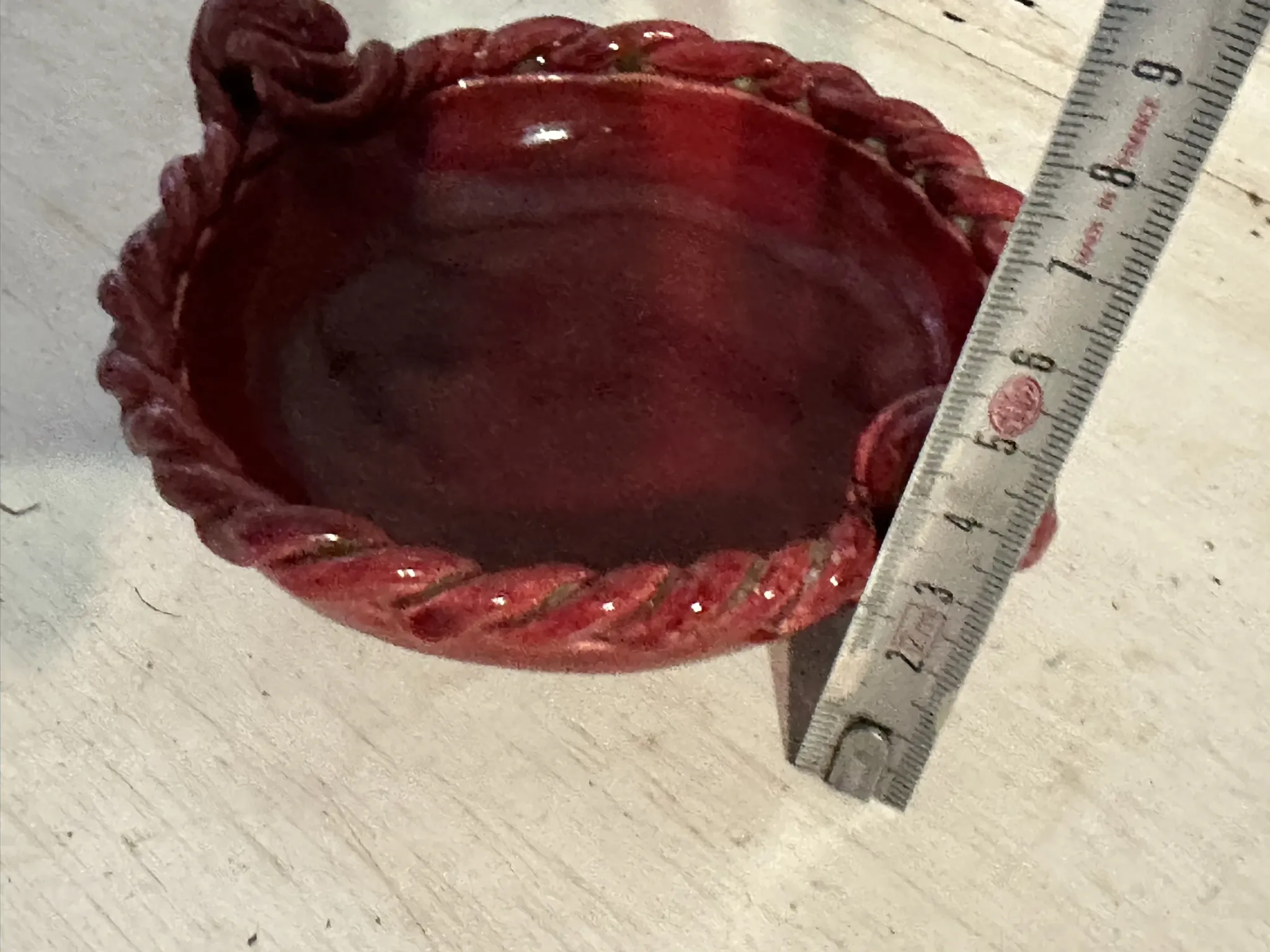 Small red ceramic catchall signed Bily – 1950s