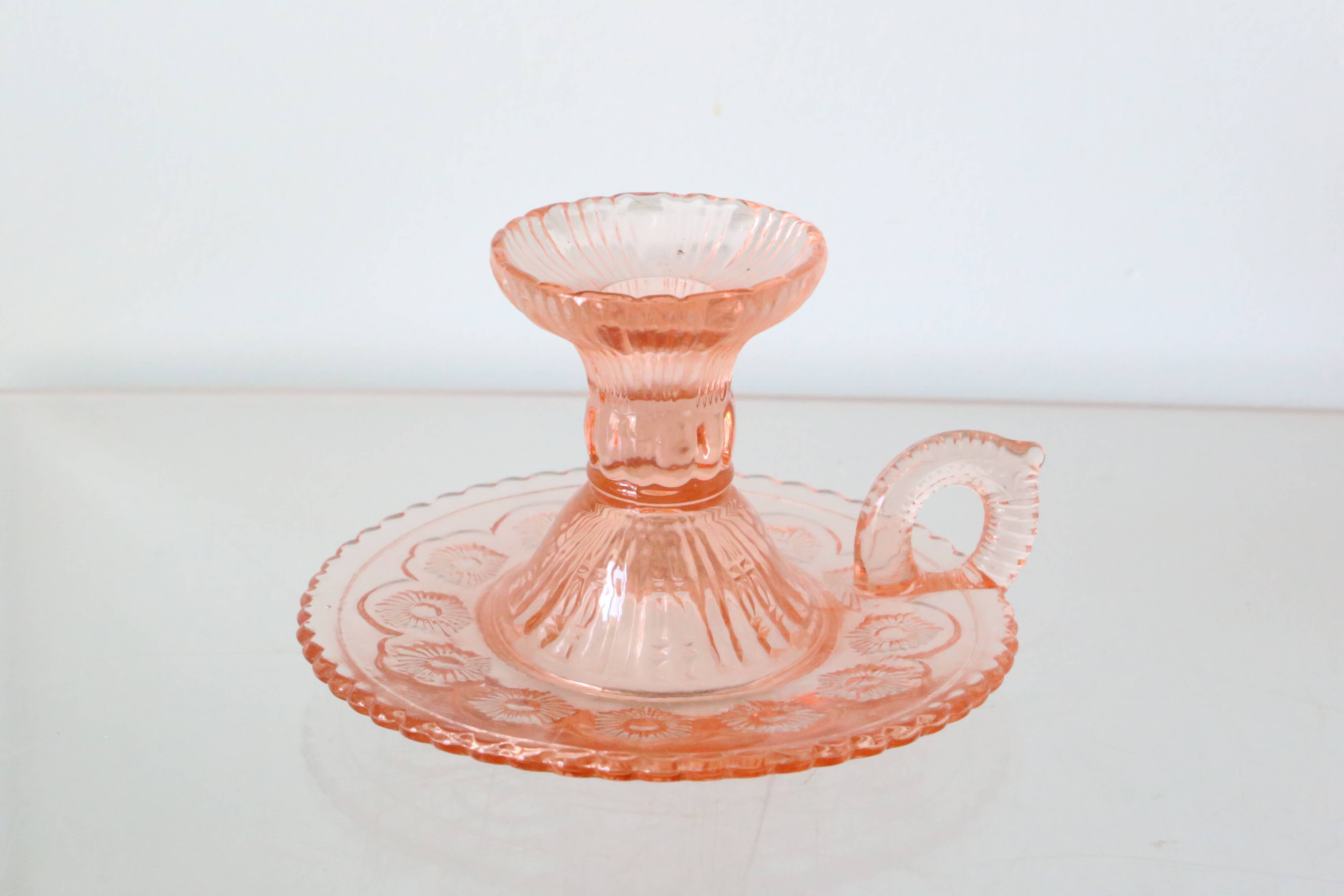 Cellar rat candle holder, pink glass