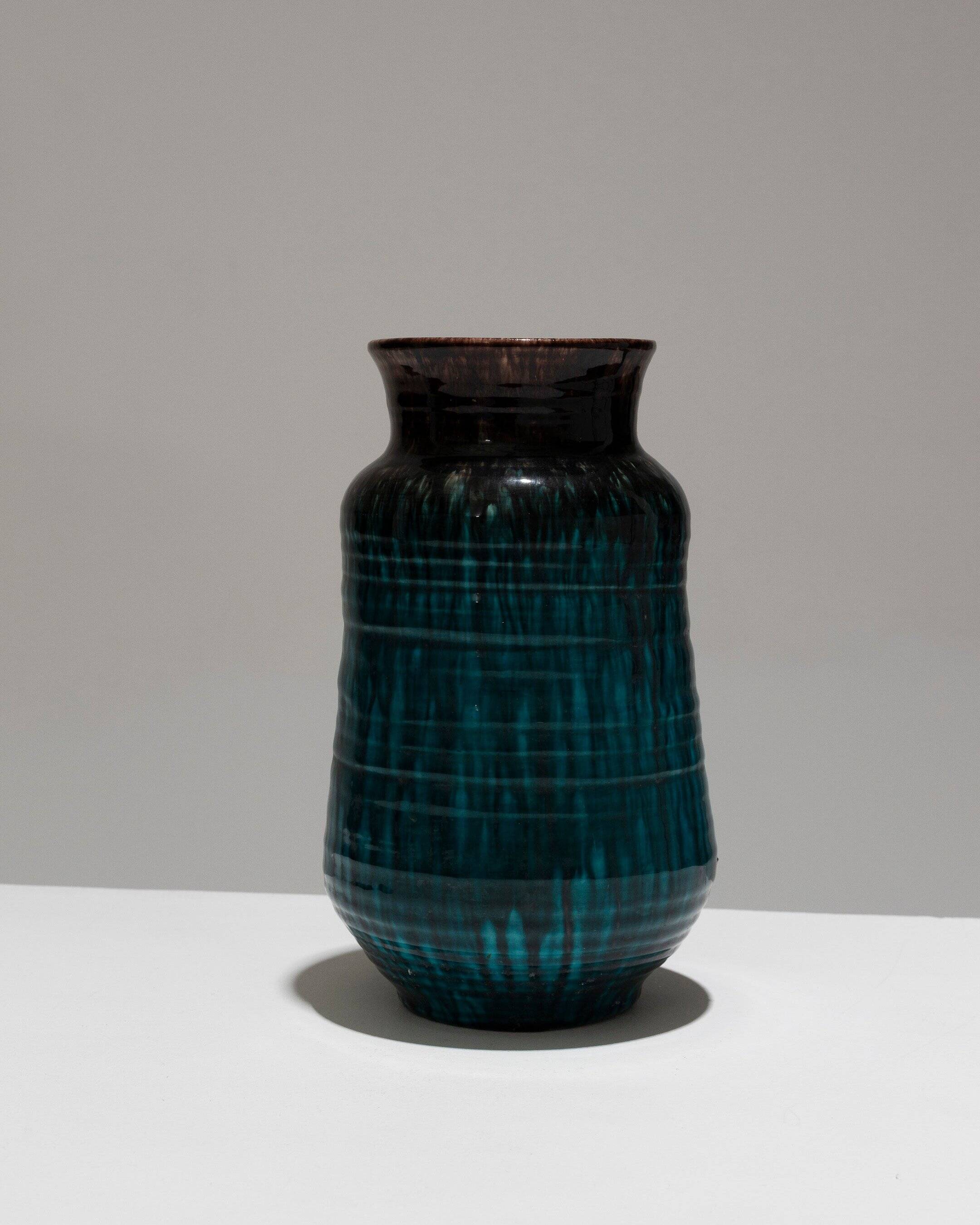 Vase en faïence à coulures, accolay, 1950s