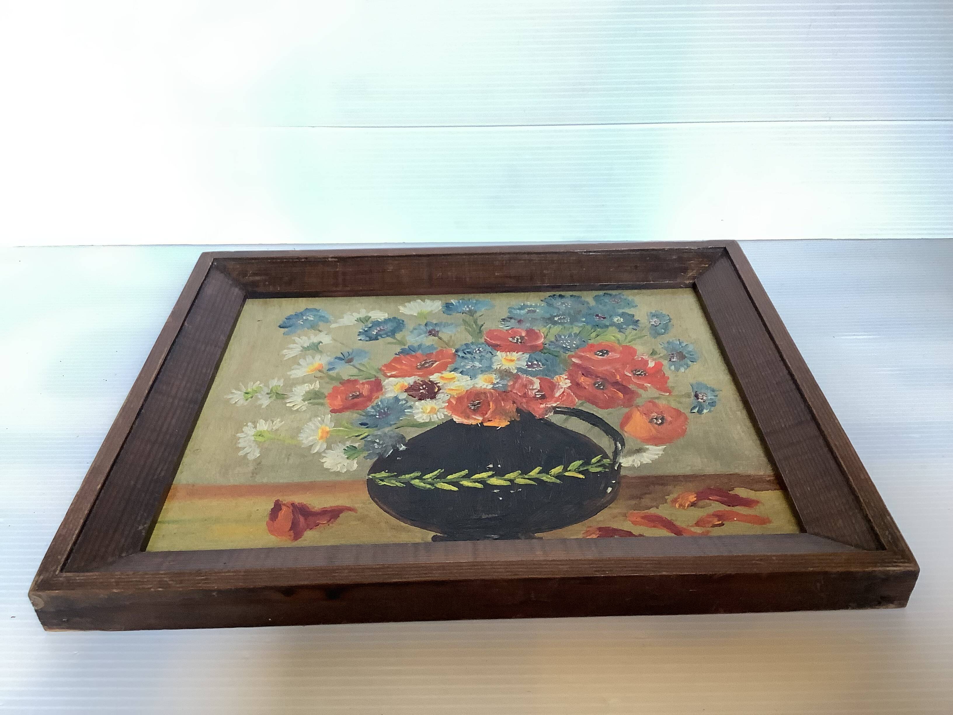 Bouquet of flowers oil on panel painting