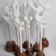 Biomorphic-inspired sculpture, on an industrial wooden base, 37 cm