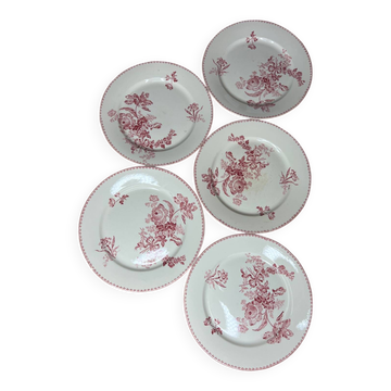 Lot de cinq assiettes plates fontanges
