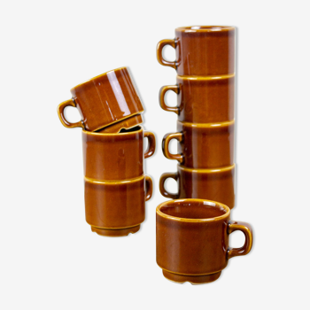 8 brown bistro style coffee cups