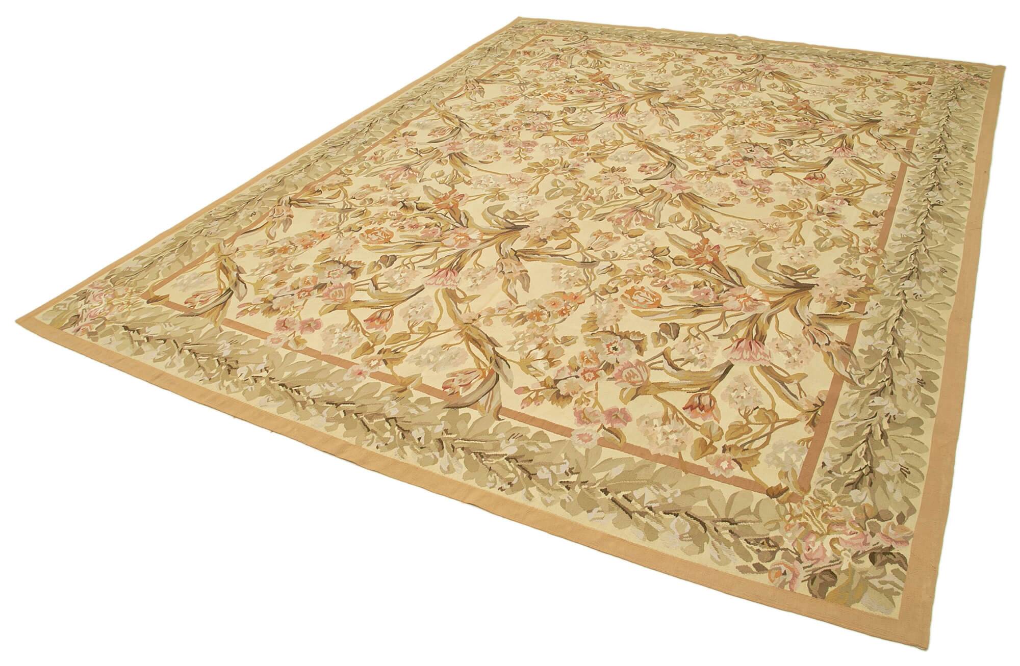 Handmade European Vintage Aubusson Kilim 268 cm x 366 cm
