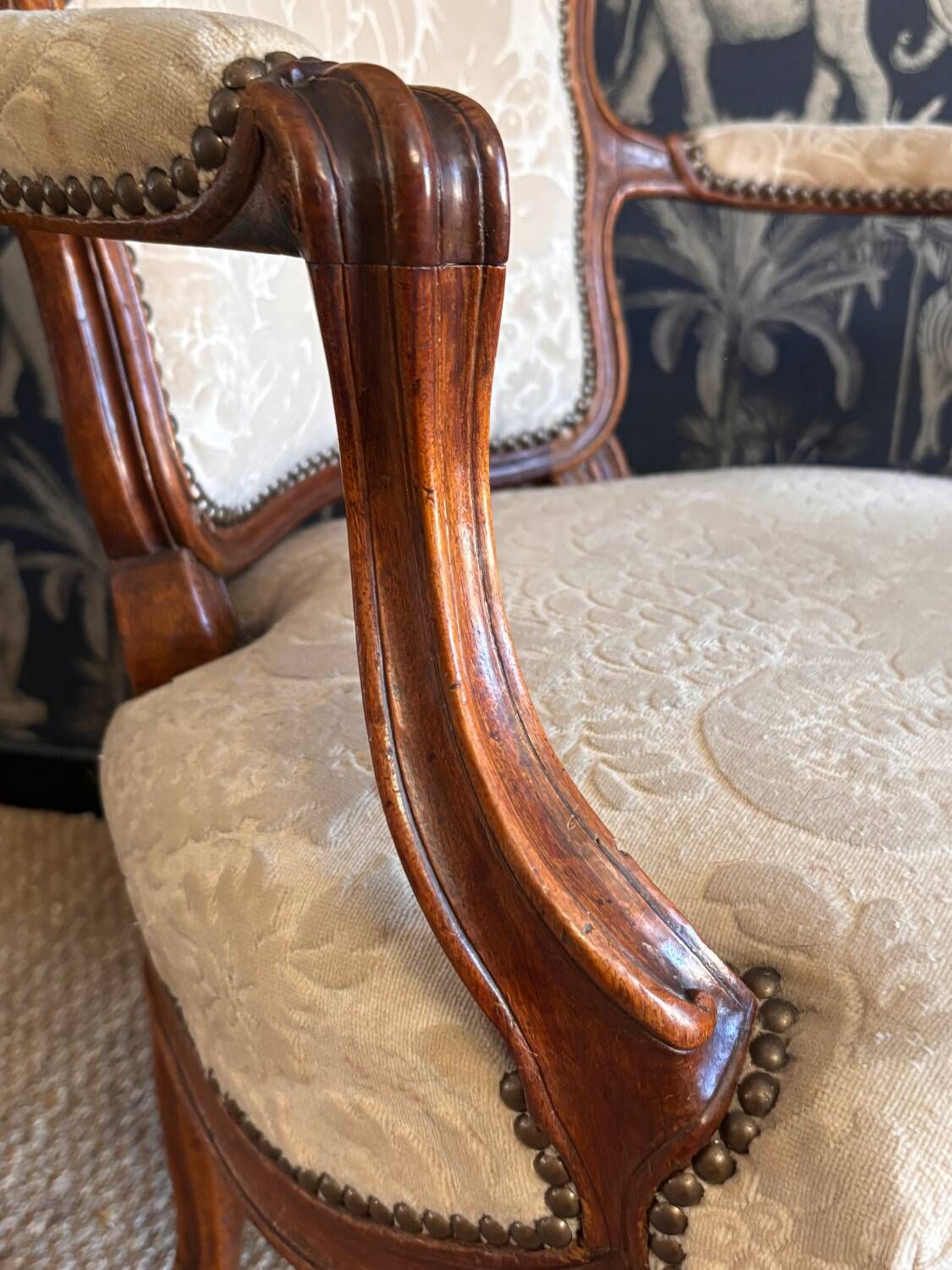 Pair of Louis XV armchairs stamped Nogaret in Lyon, 18th century