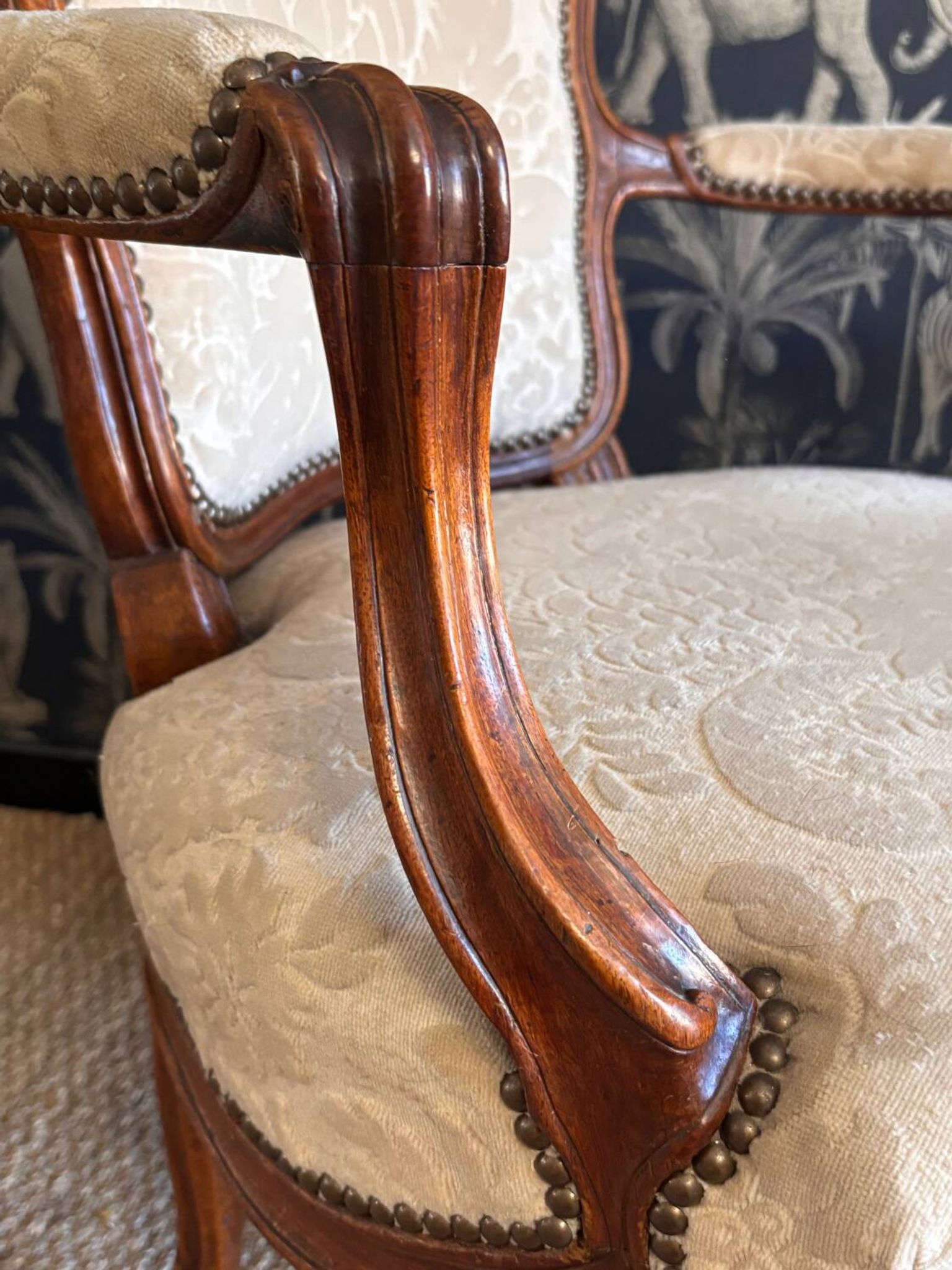 Pair of Louis XV armchairs stamped Nogaret in Lyon, 18th century