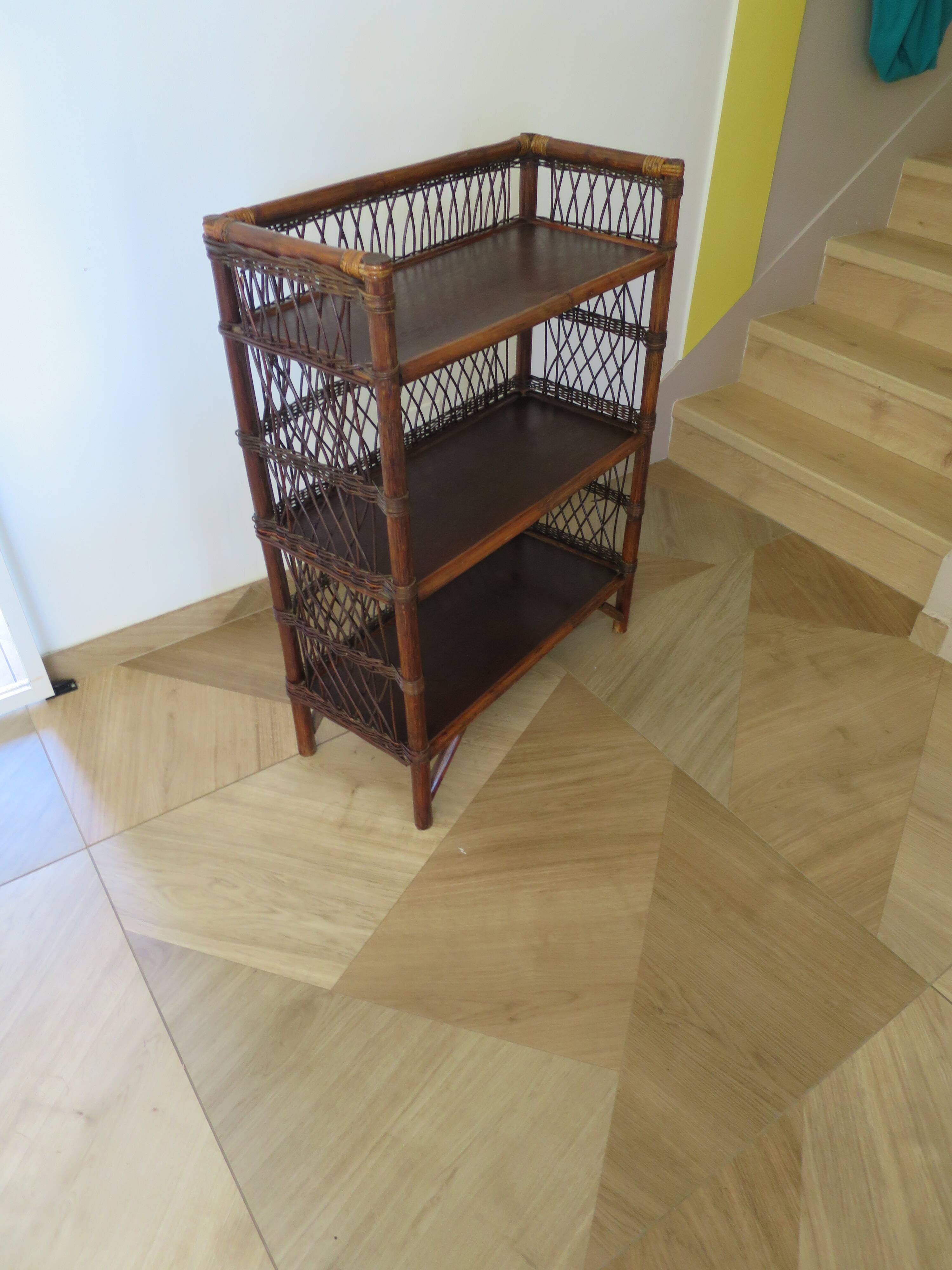 Bookcase - Bibus - 3 levels - woven rattan - bamboo - Vintage - 70s