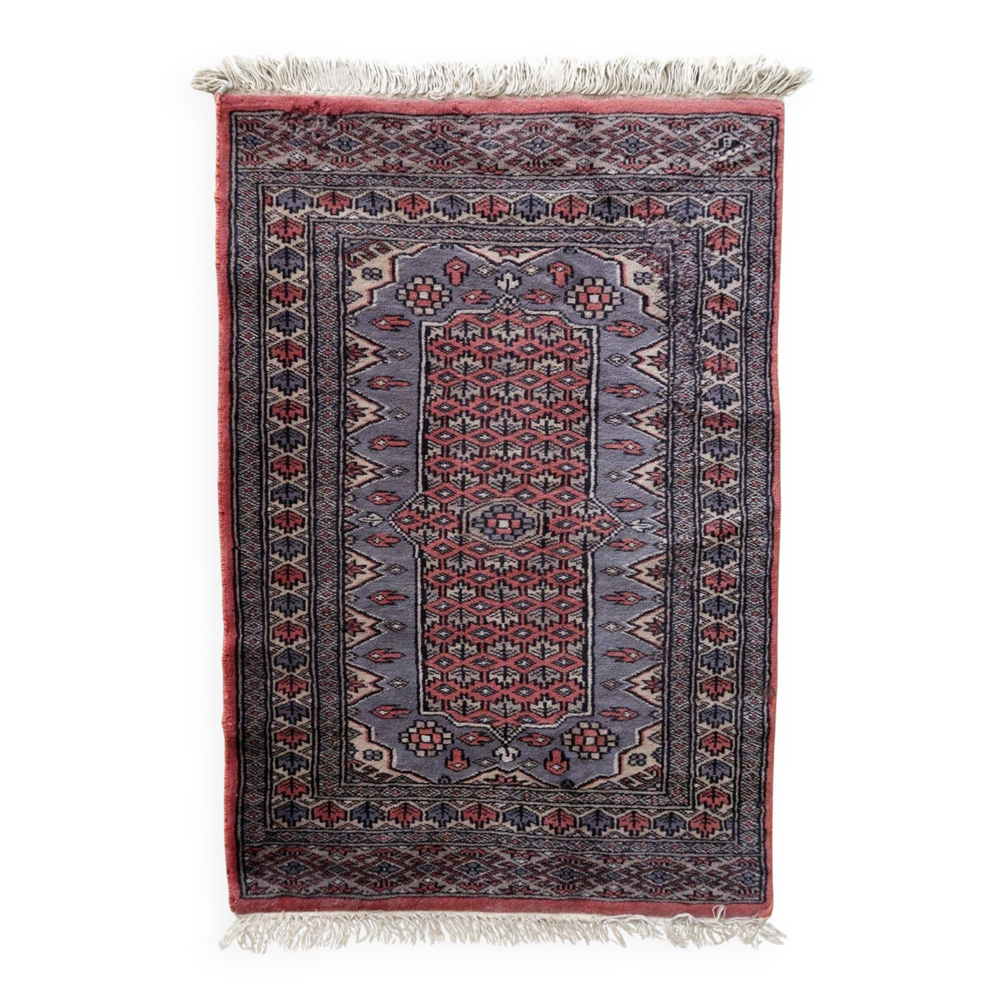 Handmade vintage Uzbek Bukhara rug 64cm x 94cm 1950s