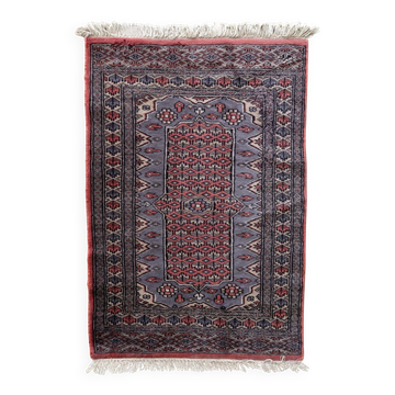 Handmade vintage Uzbek Bukhara rug 64cm x 94cm 1950s