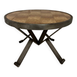 Vintage round ceramic and wrought iron coffee table