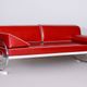 Bauhaus Red Tubular Chromed Steel Sofa from Robert Slezák, 1930s