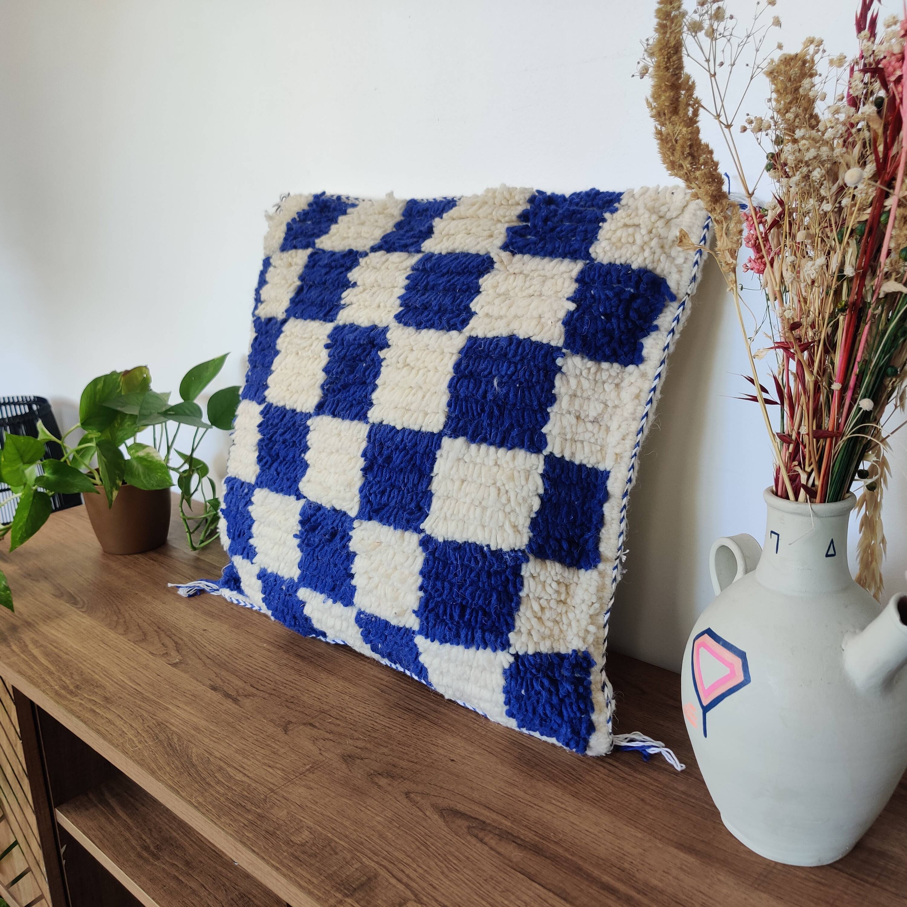Berber cushion Damier Bleu Béni Ouarain