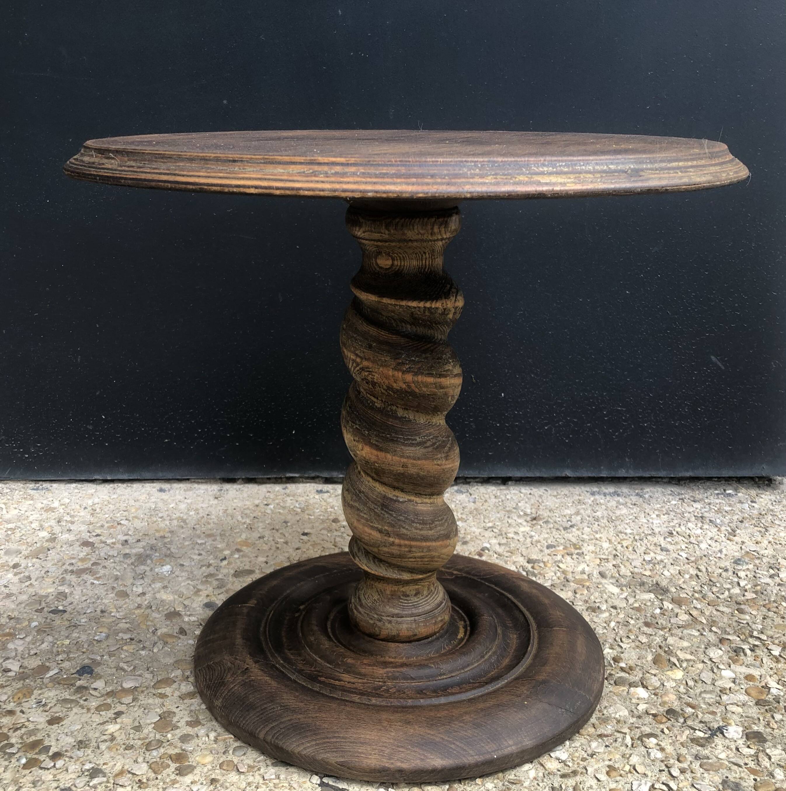 Brutalist turned wood pedestal table from the 50s