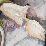 Vintage French oil painting of flowers, signed Renée