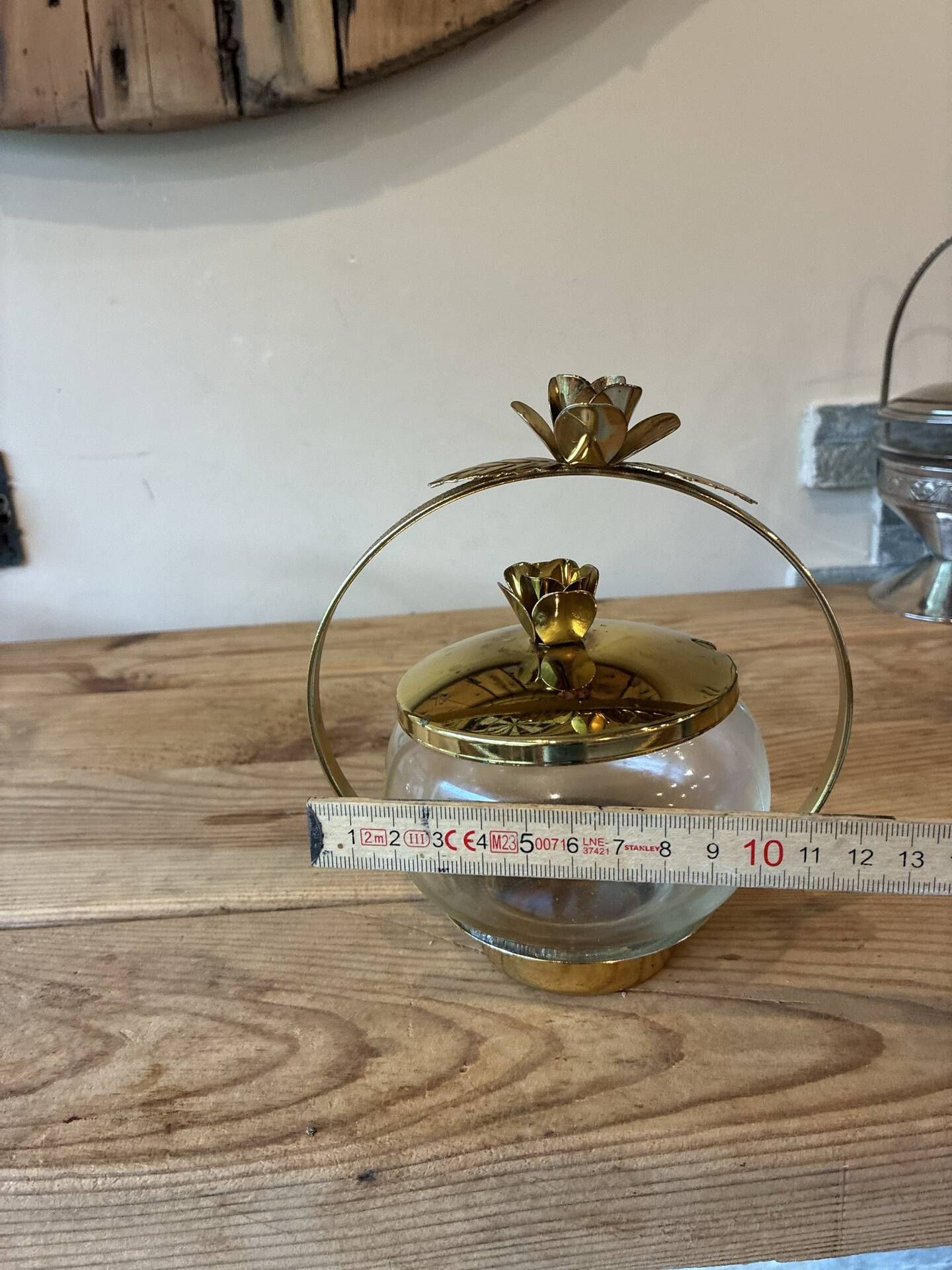Vintage glass & gilded brass sweet jar / bonbonnière – Rose decor