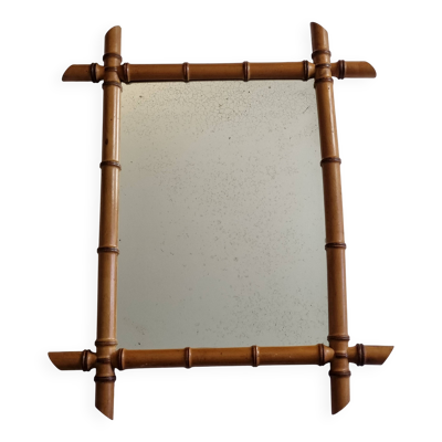 Miroir ancien en bois tourné façon bambou, fin XIXe siècle, 69 x 53 cm