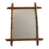 Antique mirror in turned bamboo-style wood, late 19th century, 69 x 53 cm