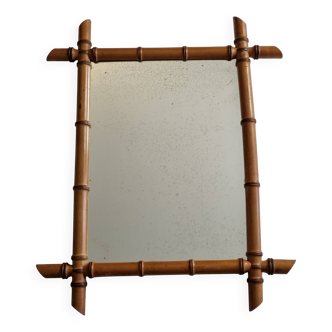 Antique mirror in turned bamboo-style wood, late 19th century, 69 x 53 cm
