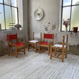 Set of 4 80s colored pine chairs
