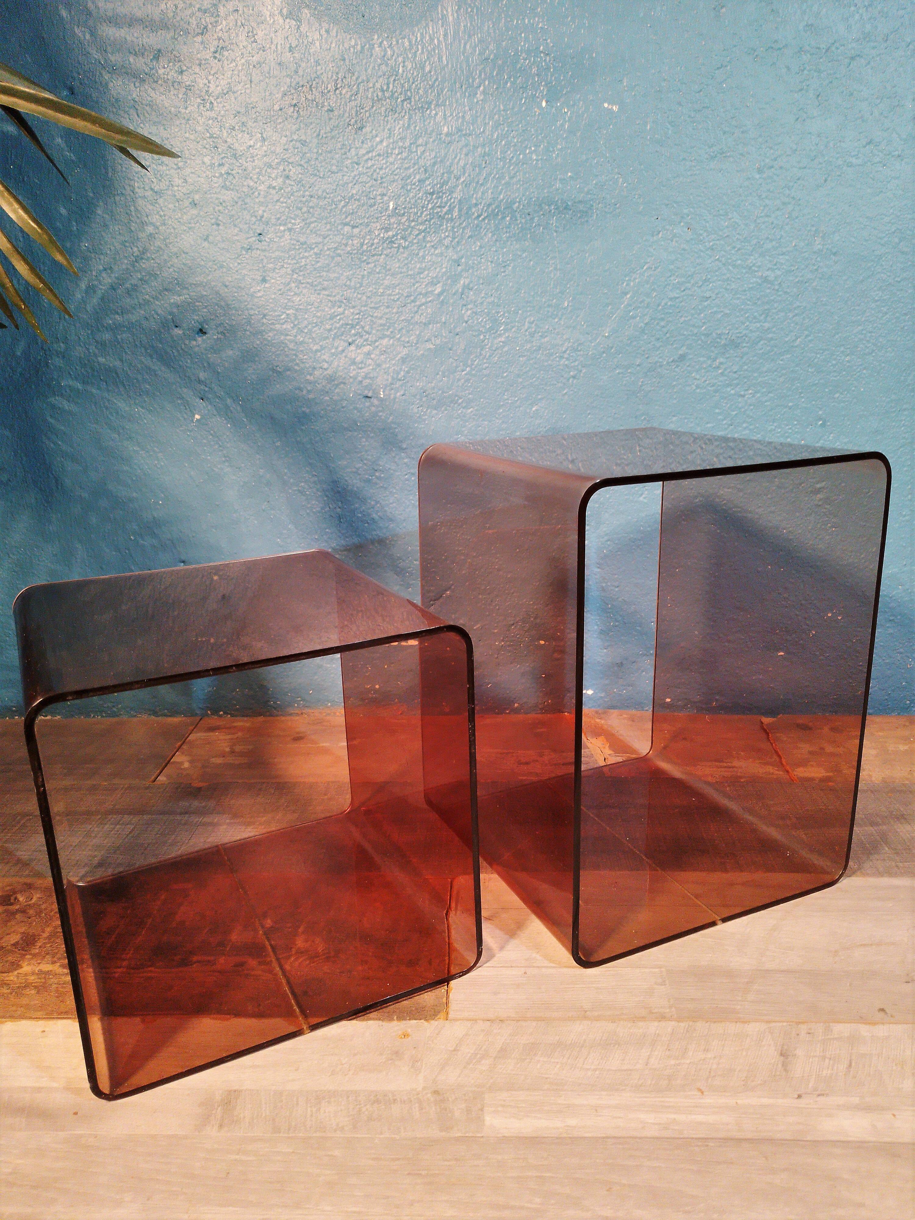 Bouts de canapé plexiglass de Michel Dumas 1970