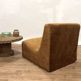 1970s chaise lounge reupholstered in cognac velvet