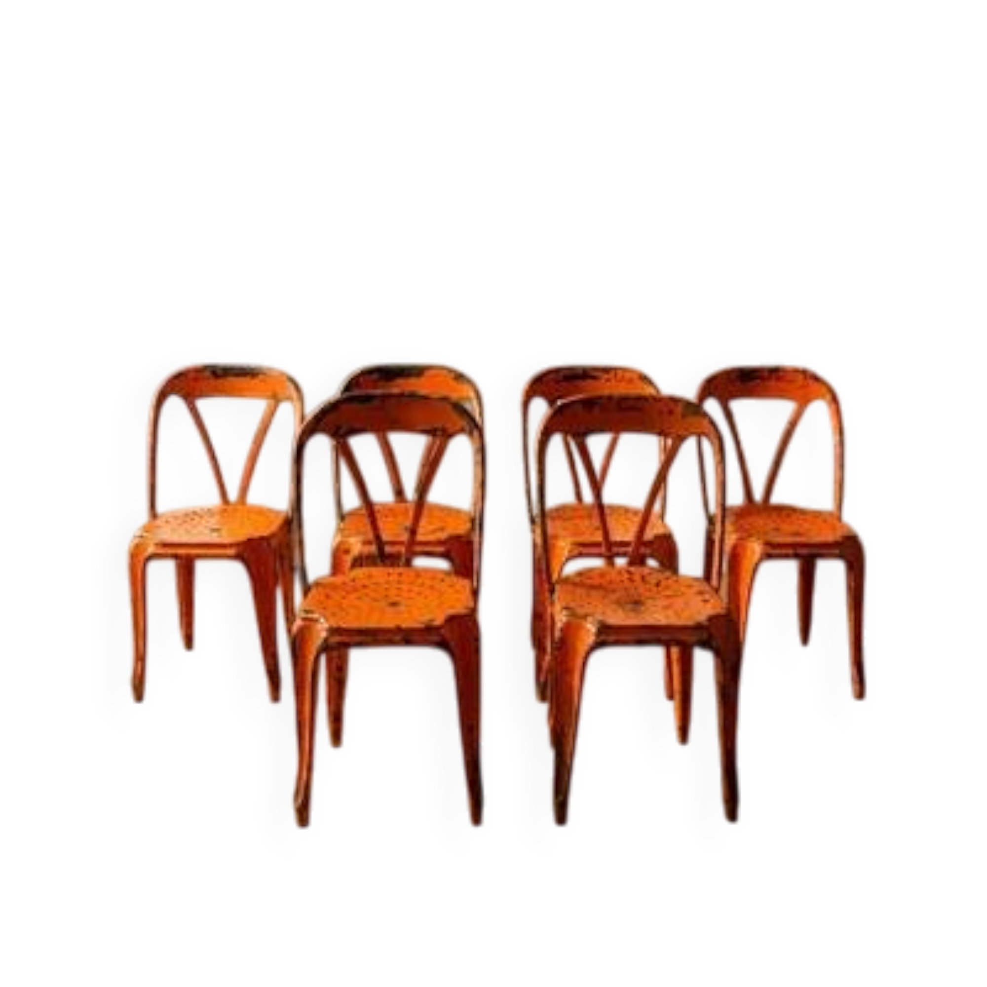 Set of 6 industrial metal dining chairs by Joseph Mathieu, painted steel, 1920s, France