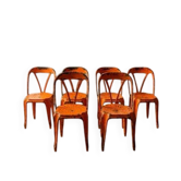 Set of 6 industrial metal dining chairs by Joseph Mathieu, painted steel, 1920s, France