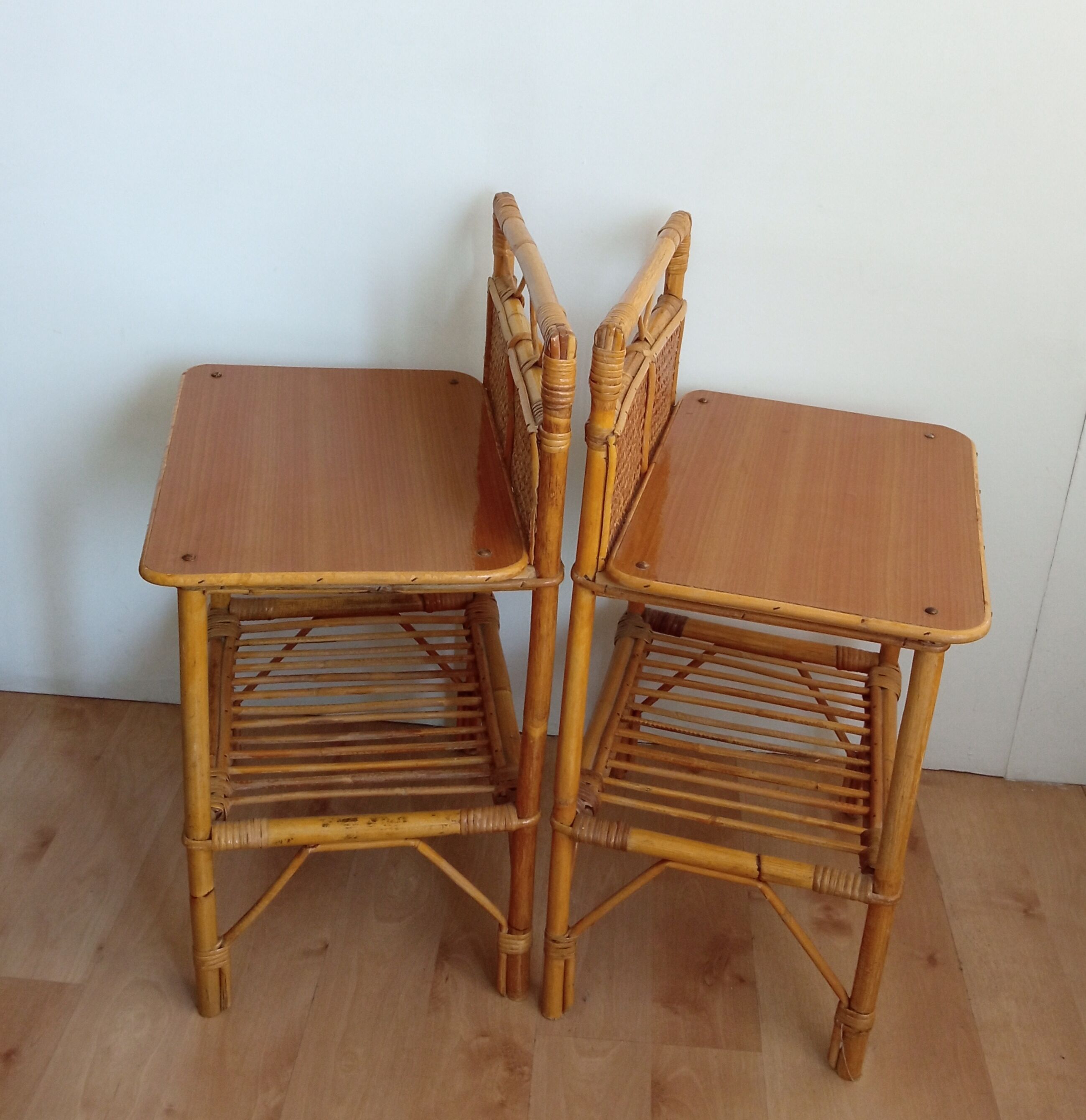 Vintage bamboo bedside pair