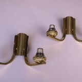Paire d'appliques murales doubles en laiton et verre, style années 1970