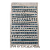 Traditional handmade white and blue carpet