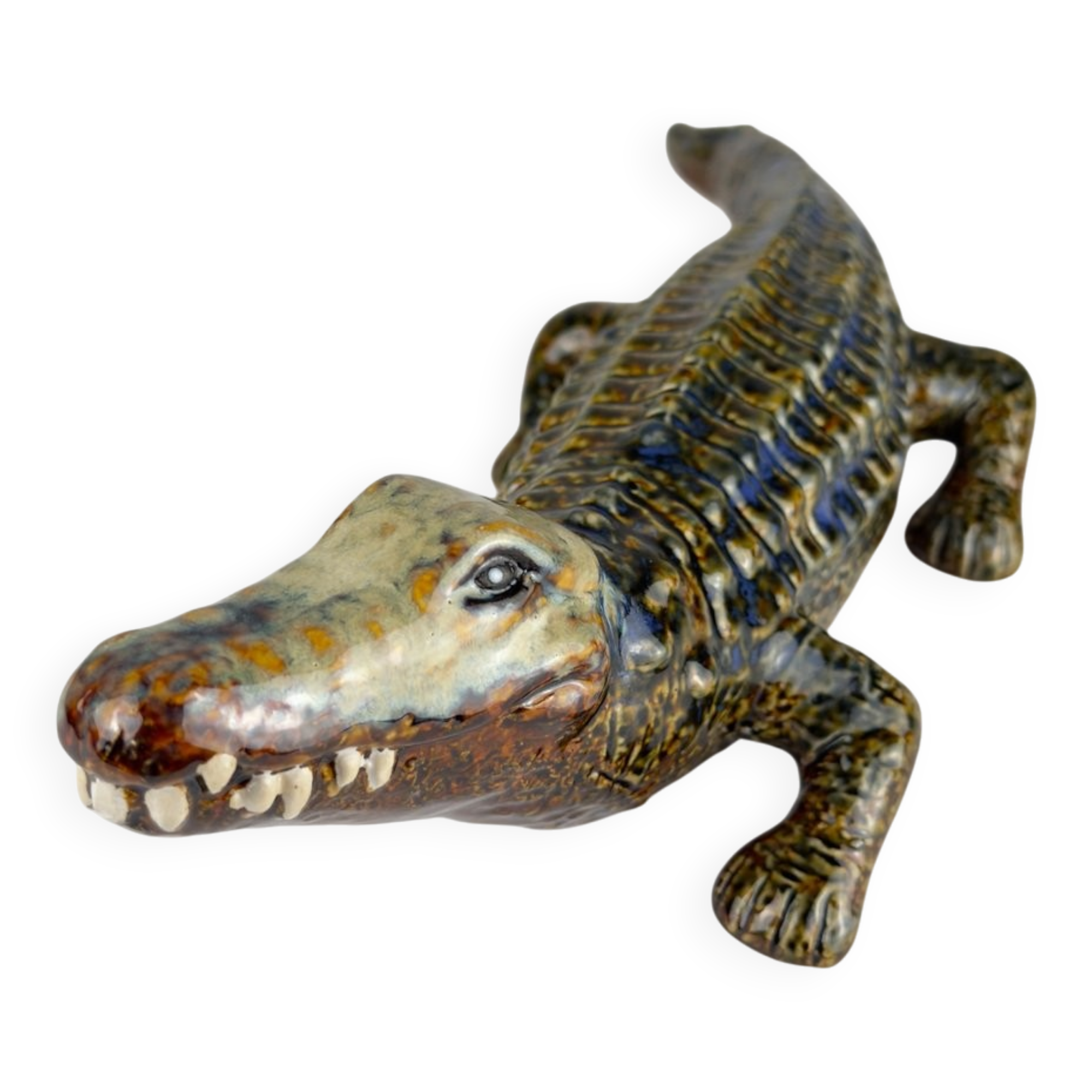 Vintage ceramic crocodile sculpture from Bassano, Italy, 1980s.