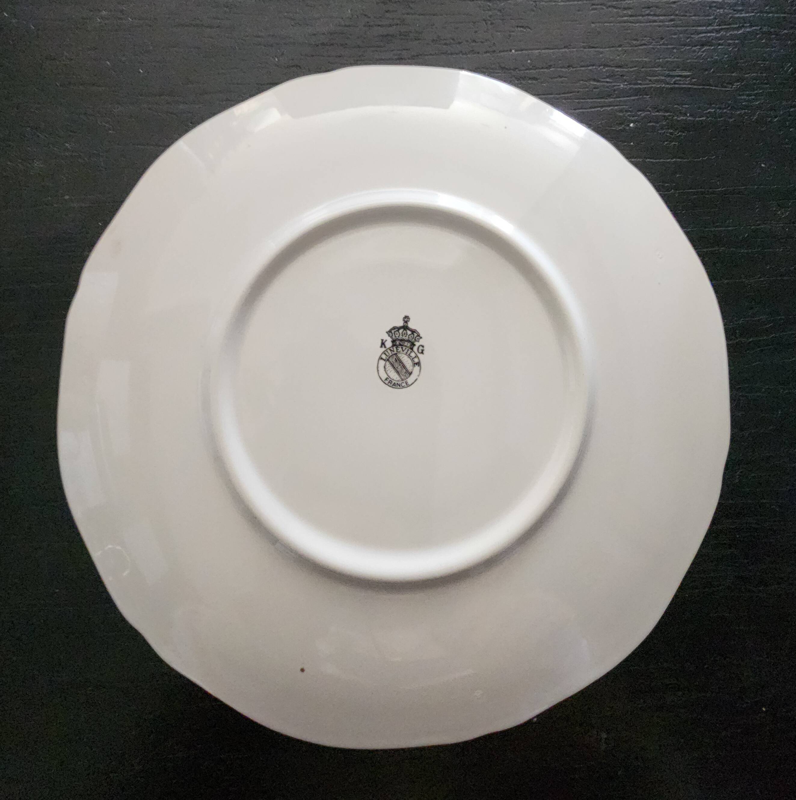 large breakfast cup saucer faience luneville kg street lamp flowers vintage
