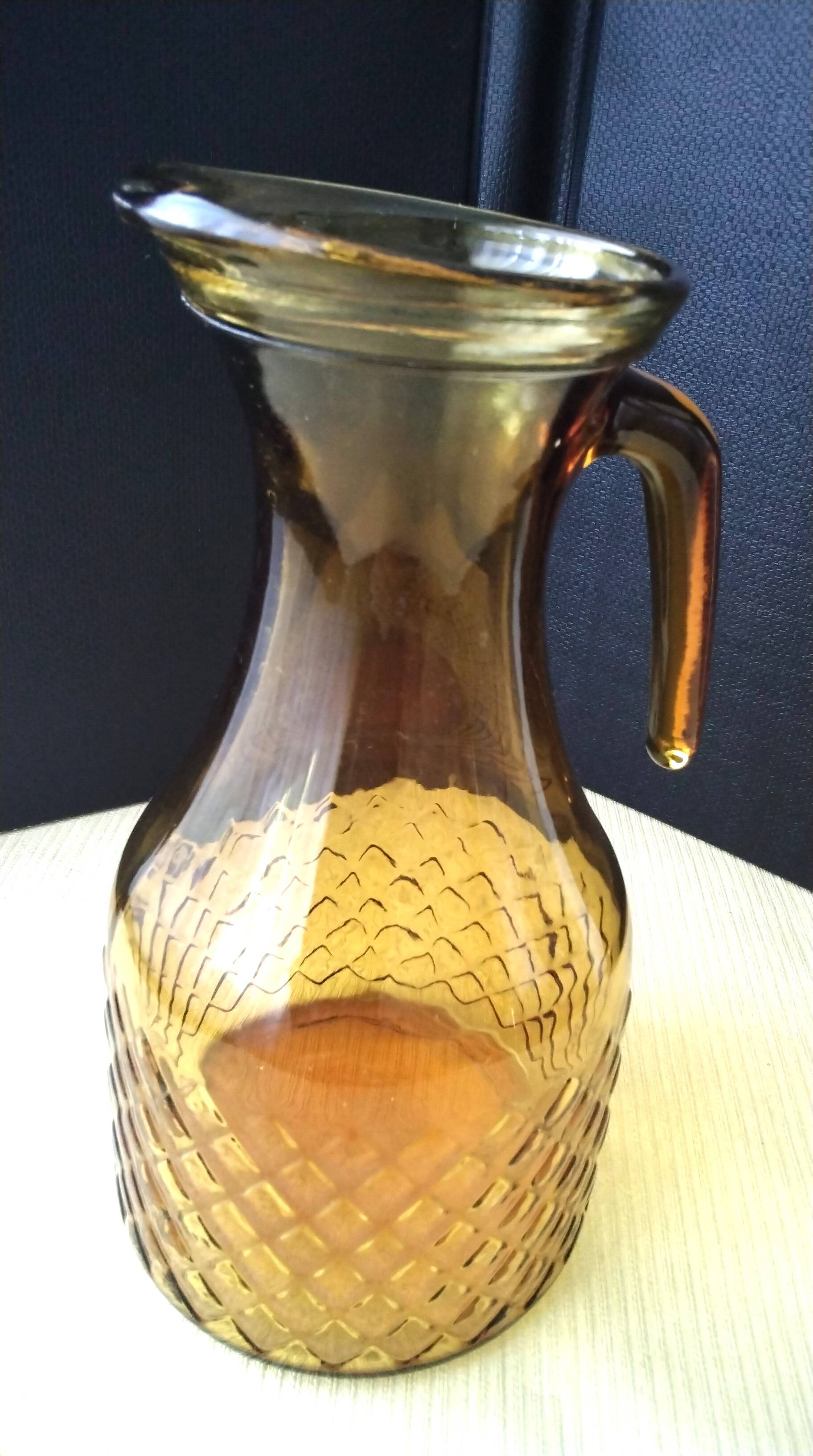 Water carafe, vintage amber glass jug