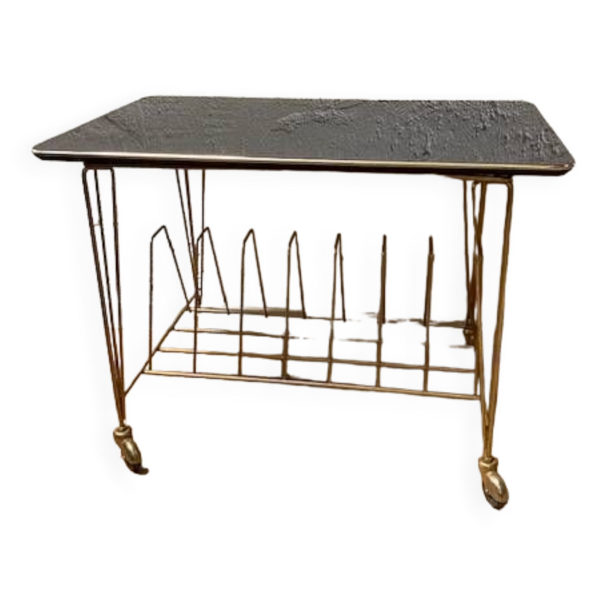 Vintage record storage coffee table on casters