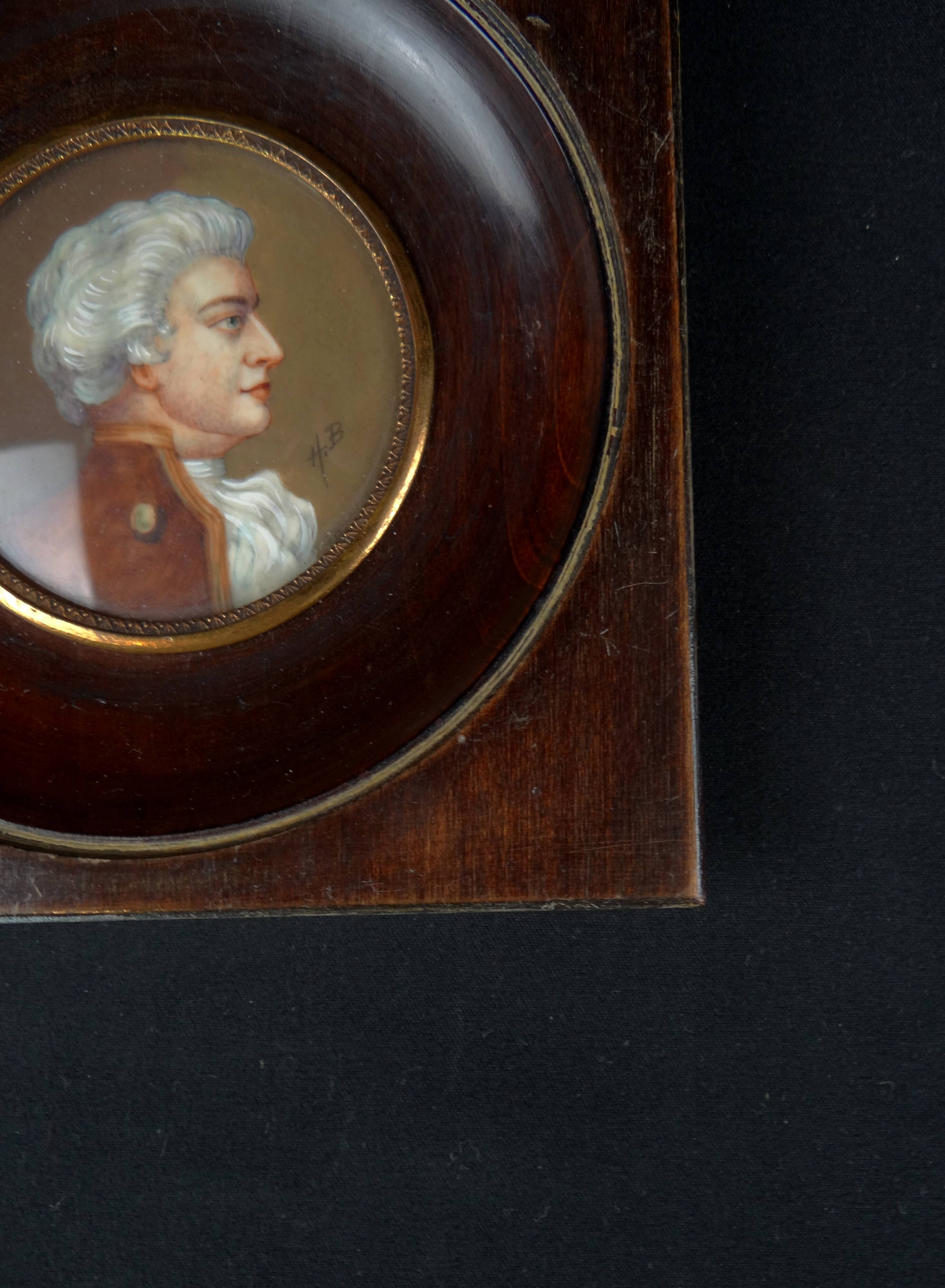 Miniature gouache portrait, 19th century, of an aristocratic man in profile