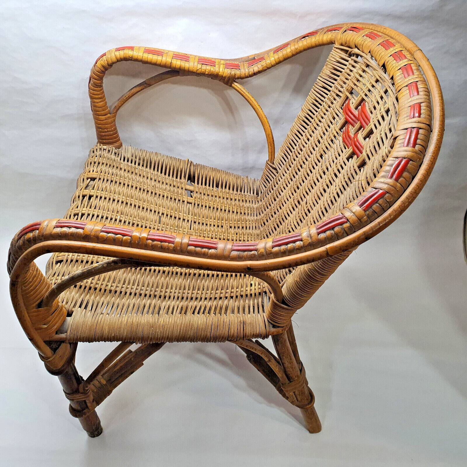Old armchair child osier rattan 60s vintage decoration collection