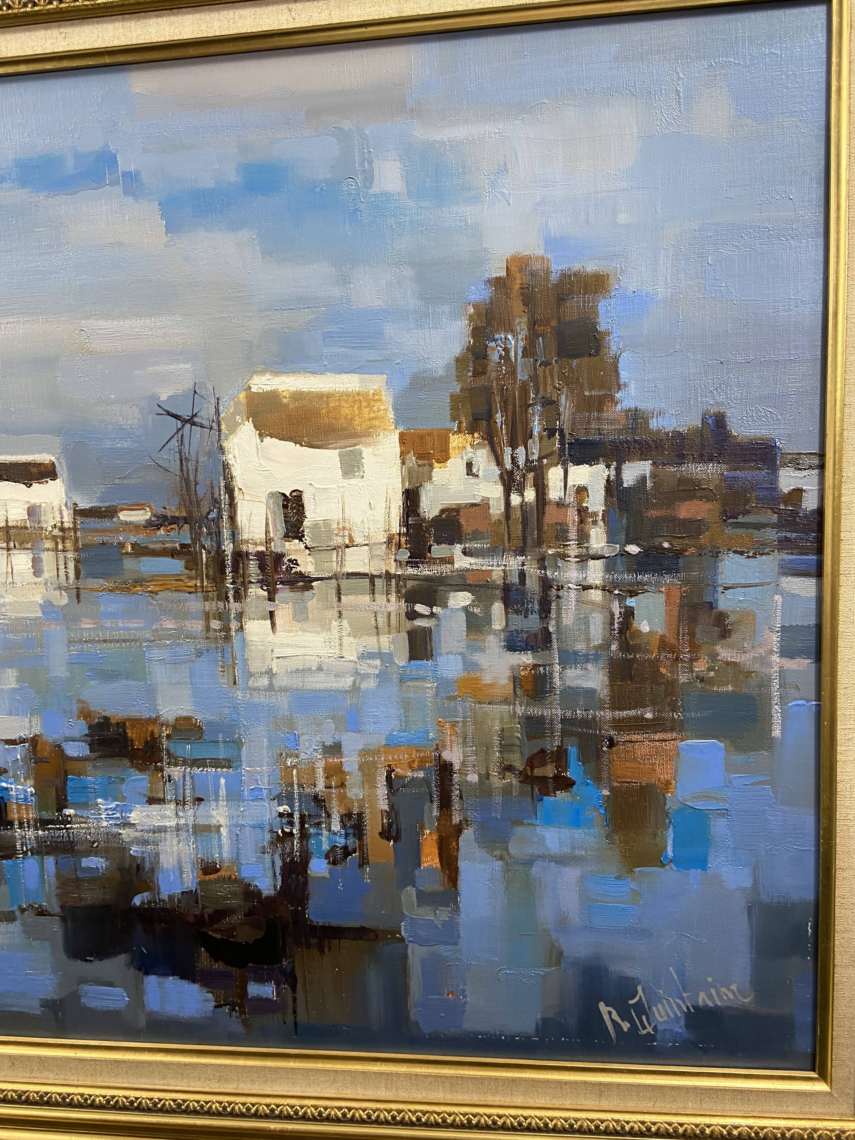 Large oil painting on canvas Camargue landscape Roger QUINTAINE 1921-2005