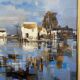Grand tableau huile sur toile paysage Camargue Roger QUINTAINE 1921-2005