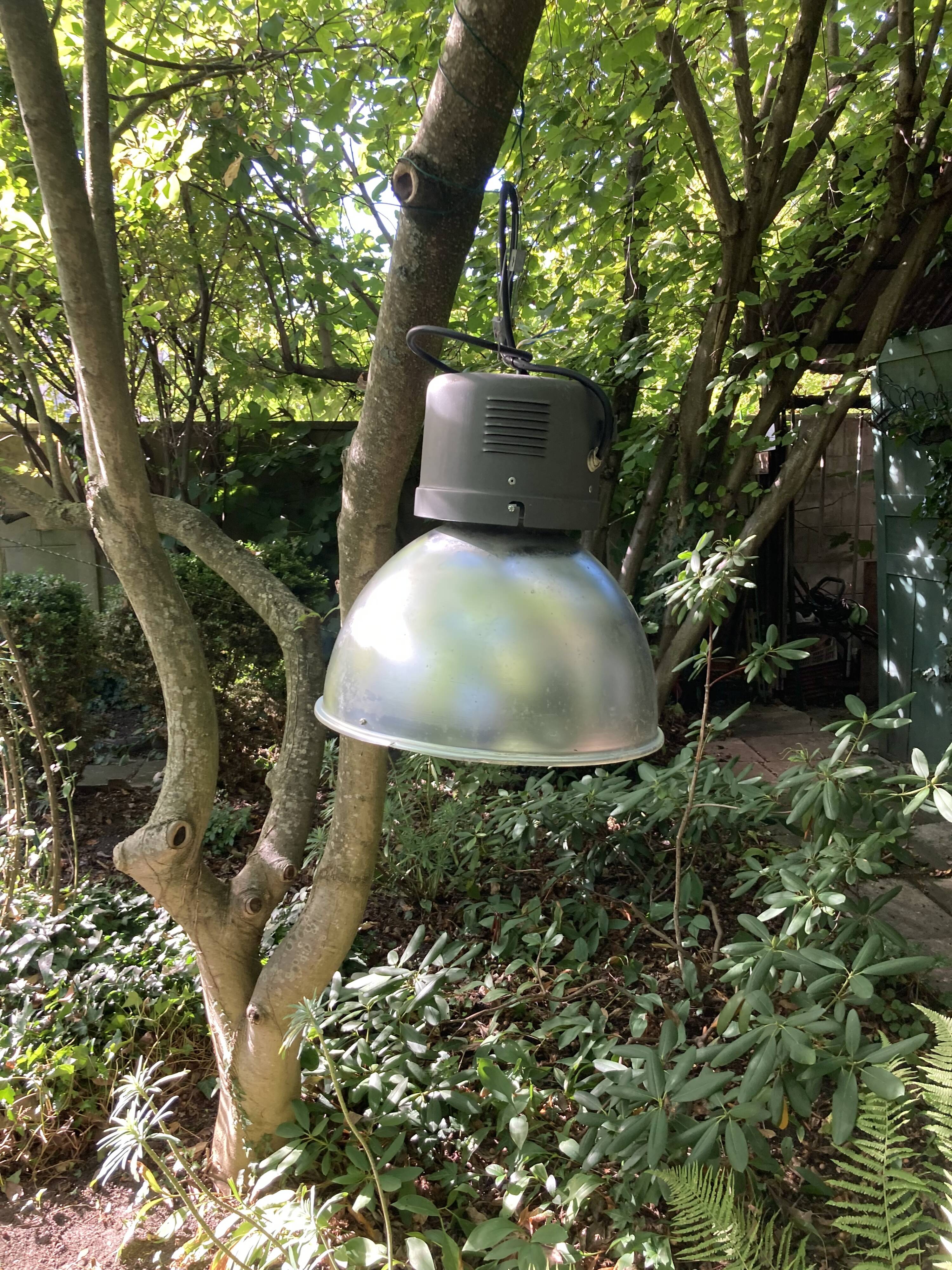 Authentic workshop lamp in stainless steel and steel
