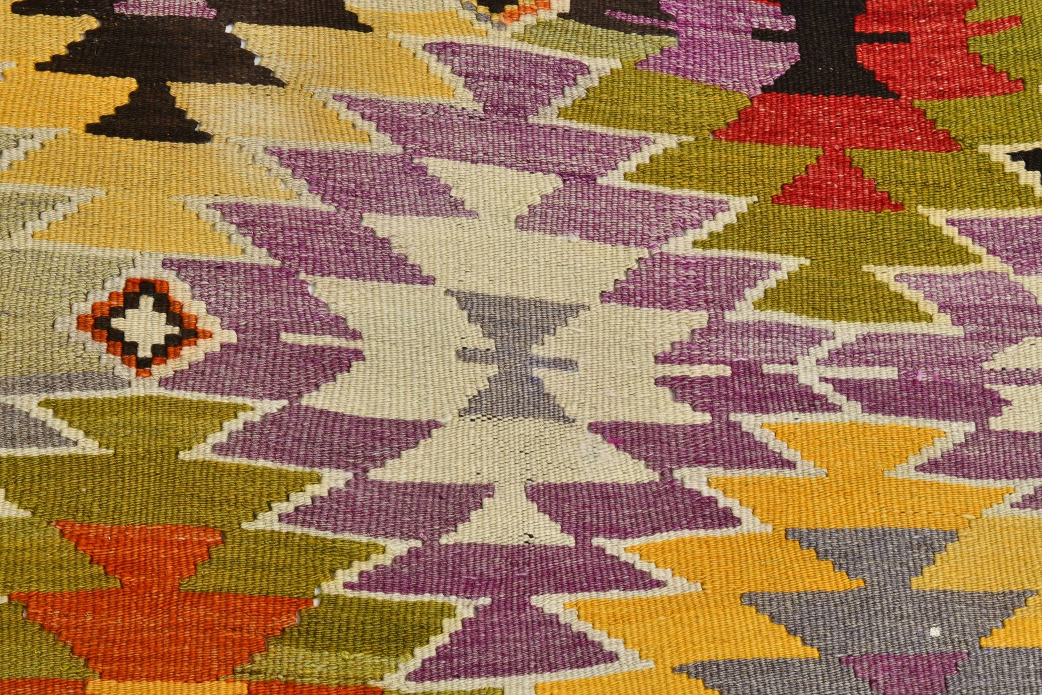 6x10 Tapis Kilim Turc Laine Fait Main, Style Bohème, Motifs Géométriques,