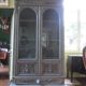 Antique carved buffet display cabinet with gray patina