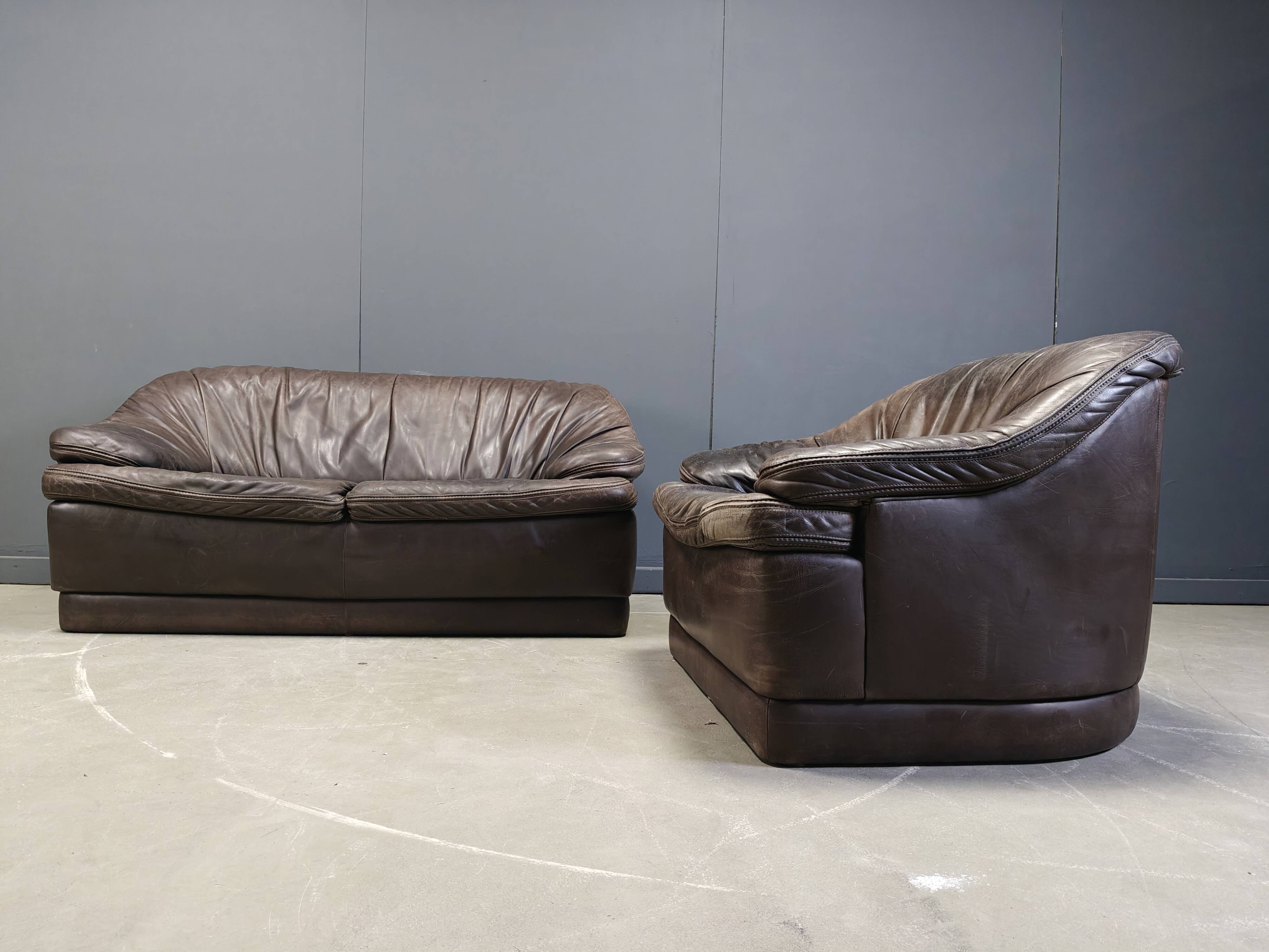 Vintage leather sofa set, 1970s