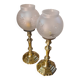 pair of art deco brass lamps with opaque etched glass 39x12