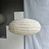 Suspension in rattan and natural japanese linen lantern shape h70 d50