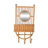 Vintage wall coat rack in rattan with mirror – Bohemian and natural charm