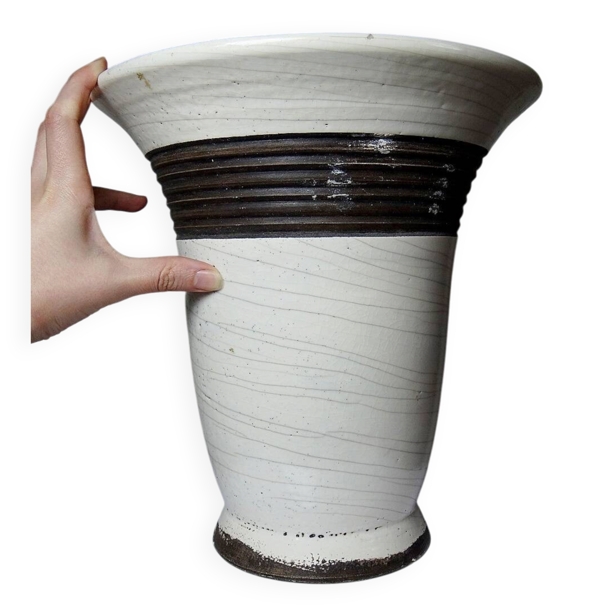 Large modern Raku lamp in beige and brown by Keramos Sèvres - René Hénon