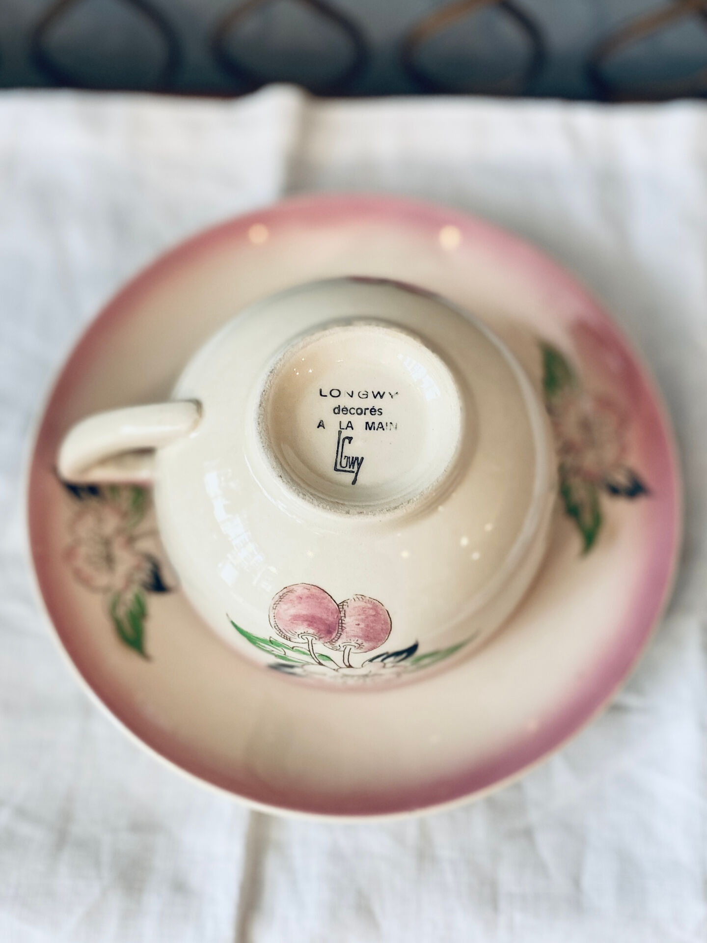 Two breakfast cups Longwy cherry design