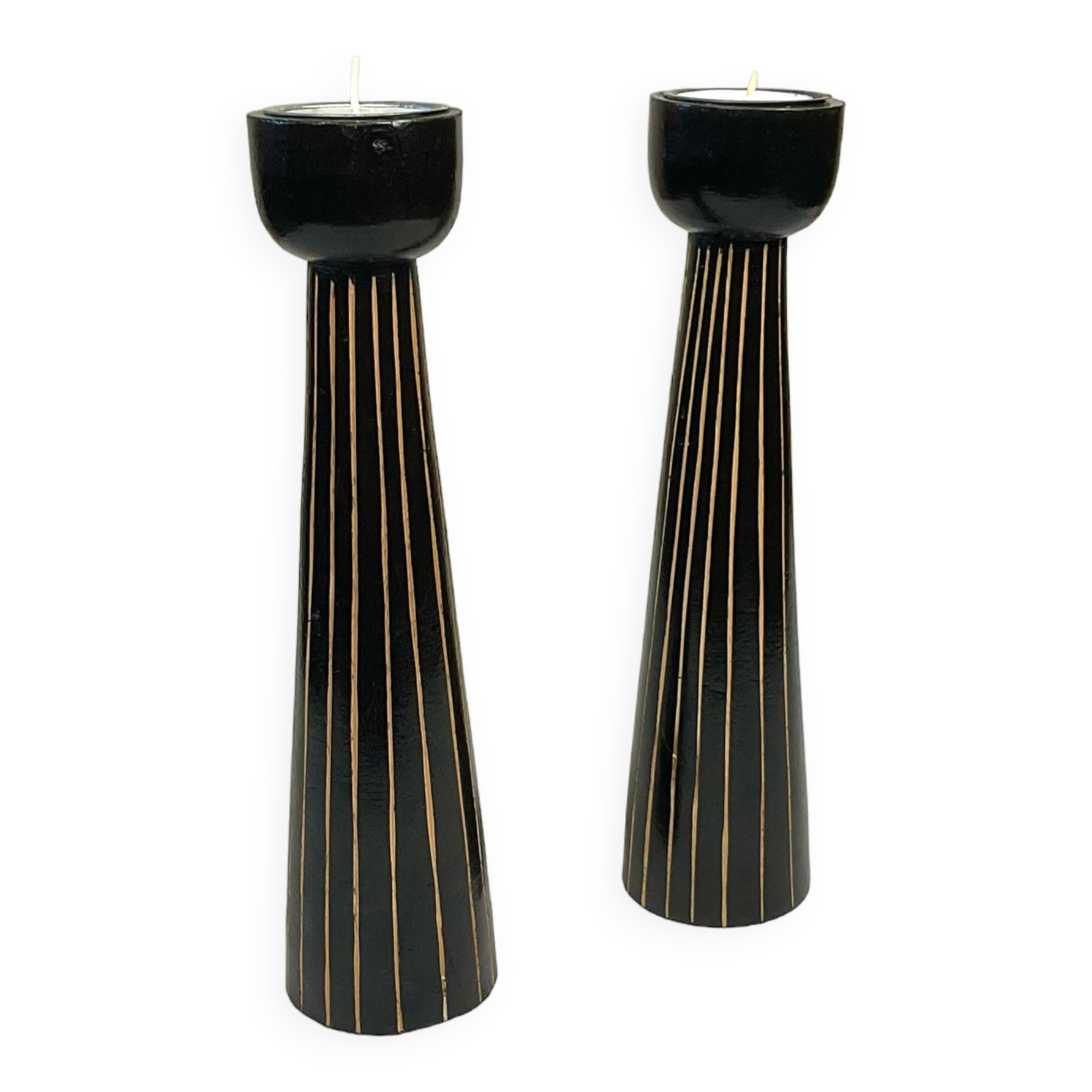 Pair of wooden candle holders