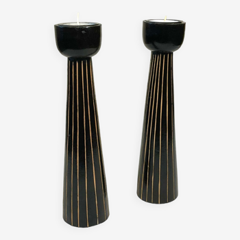 Pair of wooden candle holders